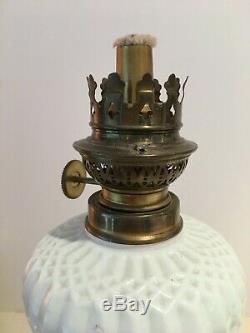 Antique ceramic three owl oil lamp with vesta shade