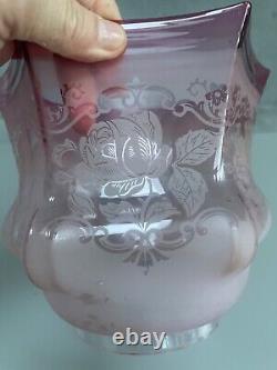 Antique cranberry acid etched oil lamp shade