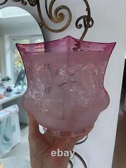 Antique cranberry acid etched oil lamp shade