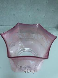 Antique cranberry acid etched oil lamp shade