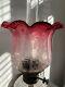 Antique cranberry crimped wavy top acid etched oil lamp shade