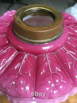 Antique cranberry embossed glass oil lamp font large