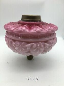 Antique cranberry embossed glass oil lamp font large