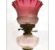 Antique cranberry frilly oil lamp shade