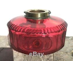 Antique cranberry glass oil lamp fount with facet cuts