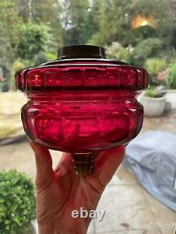 Antique cranberry large facet cut oil lamp font reservoir