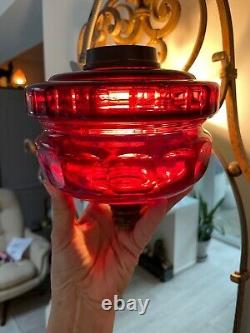 Antique cranberry large facet cut oil lamp font reservoir