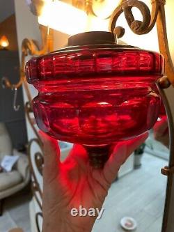 Antique cranberry large facet cut oil lamp font reservoir