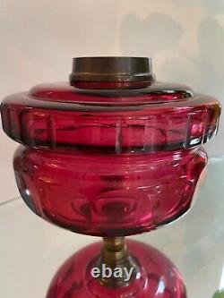 Antique cranberry large facet cut oil lamp font reservoir