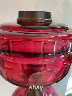 Antique cranberry large facet cut oil lamp font reservoir