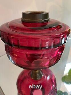 Antique cranberry large facet cut oil lamp font reservoir