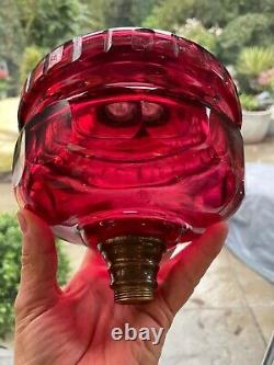 Antique cranberry large facet cut oil lamp font reservoir