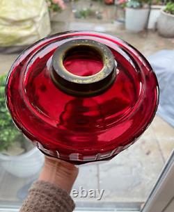 Antique cranberry large facet cut oil lamp font reservoir