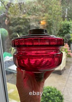 Antique cranberry large facet cut oil lamp font reservoir