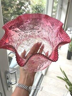 Antique cranberry pleated top oil lamp shade
