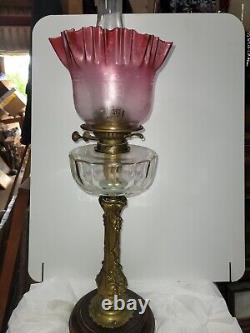 Antique cranberry victorian glass oil lamp