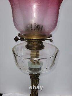 Antique cranberry victorian glass oil lamp