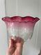 Antique cranberry wavy top wheel etched gas lamp shade