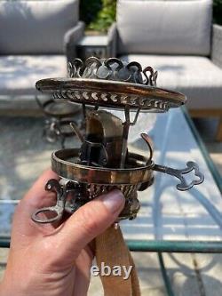 Antique daisy cut hobnail silver plate Hinks Burner bronze oil lamp