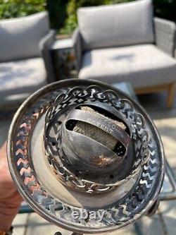 Antique daisy cut hobnail silver plate Hinks Burner bronze oil lamp