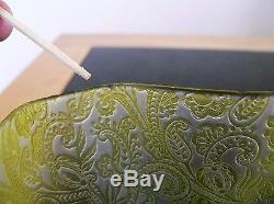 Antique deeply etched lime green glass Victorian oil lamp shade Duplex lampshade