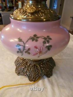 Antique electrified GWTW parlor HURRICANE OIL LAMP hand painted PG CO 21 tall