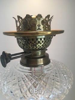Antique fine facet cut glass oil lamp with Young Duplex Burner