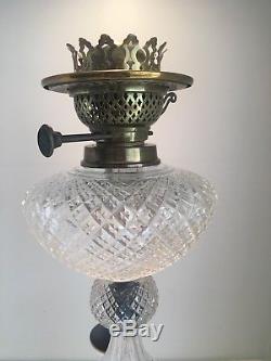 Antique fine facet cut glass oil lamp with Young Duplex Burner
