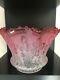 Antique frilly bobbly cranberry acid etched oil lamp shade wrythen