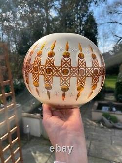 Antique frosted round oil lamp shade with amber cuts