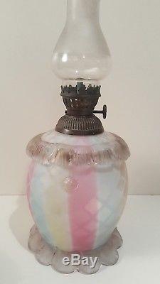 Antique glass paraffin Oil lamp rainbow milk ribbed ruffled glass