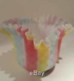 Antique glass paraffin Oil lamp rainbow milk ribbed ruffled glass