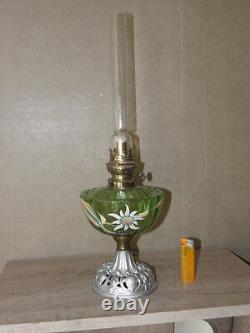 Antique hand painted /Enameled Victorian/French glass oil lamp