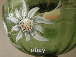 Antique hand painted /Enameled Victorian/French glass oil lamp