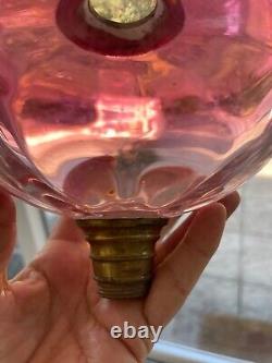 Antique heavy glass cranberry oil lamp font