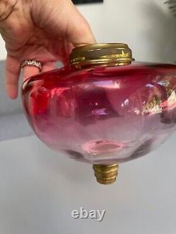 Antique heavy glass cranberry oil lamp font