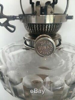 Antique huge silver plate oil lamp with baccarat cut glass fount Hinks burner