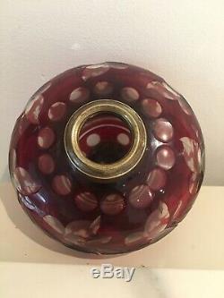 Antique large Czechoslovakia Bohemian Ruby cut glass oil lamp fount