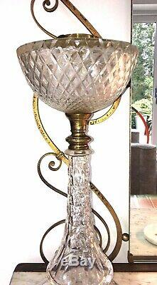 Antique large cut glass oil lamp with large cut glass fount