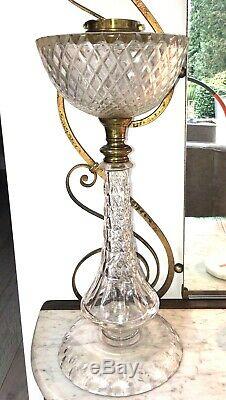 Antique large cut glass oil lamp with large cut glass fount