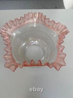 Antique oil lamp shade, crimped stripes pink top and facet cuts