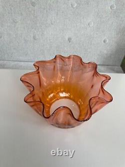 Antique orange burnt orange peach wrythen wavy top oil lamp shade