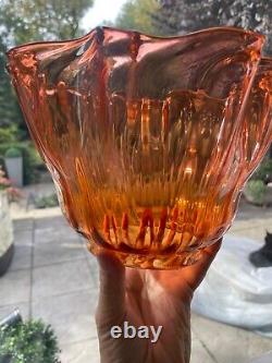 Antique orange burnt orange peach wrythen wavy top oil lamp shade