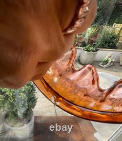 Antique orange burnt orange peach wrythen wavy top oil lamp shade