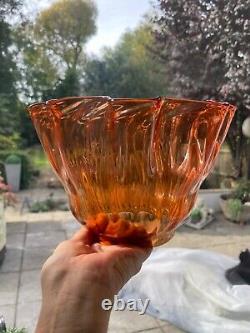 Antique orange burnt orange peach wrythen wavy top oil lamp shade