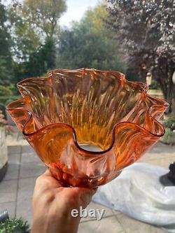 Antique orange burnt orange peach wrythen wavy top oil lamp shade