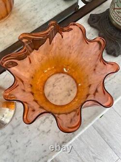 Antique orange burnt orange peach wrythen wavy top oil lamp shade