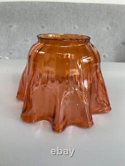 Antique orange burnt orange peach wrythen wavy top oil lamp shade