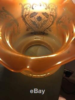 Antique orange etched glass victorian oil lamp shade