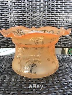 Antique orange etched glass victorian oil lamp shade